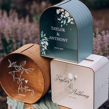 Personalized Wedding Card Box: Wooden Gift Box with Acrylic Print