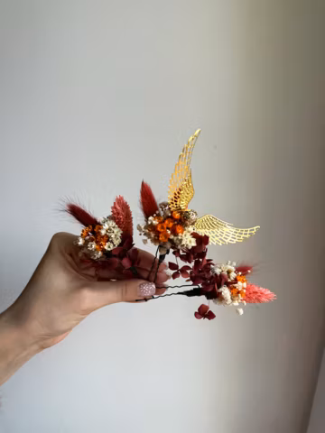 Gold snitch hair piece Terracotta Dried flower hair piece Magical gold wings hair comb Ivory Always Boutonniere HP wedding Hair accessory