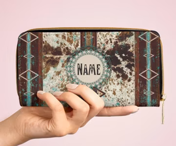 Personalized Western Cowhide Zipper Wallet | monogrammed cow print wallet clutch | customized southwestern wallet | cowgirl billfold | boho