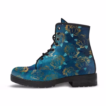 Combat Boots - Rugged Look Green Boots with Roses | Custom Shoes, Vegan Shoes, 90s Boots, 2000s Boots, Hippie Boots, Women's Boots