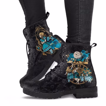 Combat Boots - Alice in Wonderland Boots #101 Green Series | Birthday Gifts, Gift Idea, Women's Boots, Custom Shoes, Aesthetic, Cute, Kawaii