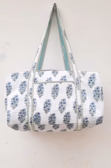 Hand Block Printed Large Cotton Quilted Duffle Bag, Tour and travelling bag