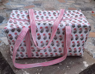 Indian Handmade Block Print Large Cotton Quilted Weekender Bags, Tour and Hospital Luggage Bags