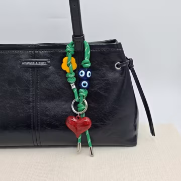 Blue Evil Eye Braided Rope Bag Charms with Heart Pendant, Personalized Paracord Purse Accessory Gift for Woman Handbag Decor, Gift for Her