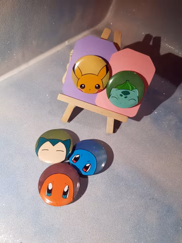 Pokemon Button Badges - Eeveelution - Bulbasaur, Charmader, Squirtle, Snorlax, Pikachu, Starter, Arceus, go , grass, electric, Fire, Water