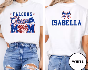 Personalized Cheer Mom T-Shirt with Purple Glitter Bow and Custom Name | Custom Cheerleading Shirt for Game Day, Proud Spirit Squad Mom Gift