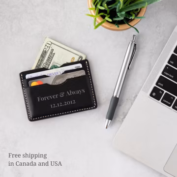 Personalized Leather Card Holder: Engraved Minimalist Wallet
