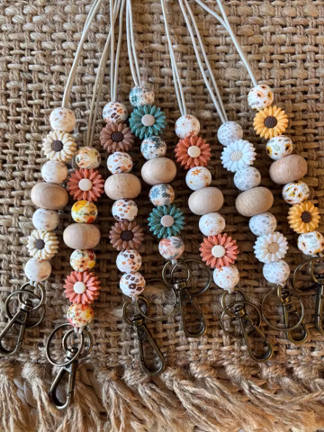 Double daisy boho florals stretchy breakaway lanyard for teachers paraprofessionals healthcare nurse badge keys ID!
