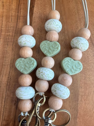 Sage Moss greenery embossed floral stretchy breakaway silicone bead lanyard for teachers pharmacists technicians healthcare keys ID badge!