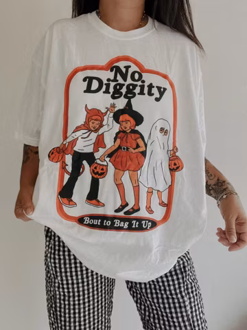 No Diggity Halloween Tee, trendy aesthetic vintage inspired Halloween shirt, mom Halloween tee