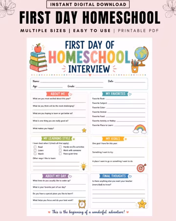 First Day of Homeschool Interview: Kids Questionnaire (PDF)