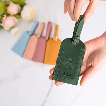 Personalized Leather Luggage Tag with Birth Month Flower - Custom Travel Gift, personalized travel leather accessories, preppy gift for her