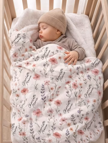 Personalized Wildflower Baby Blanket, Custom Baby Name Blanket, Newborn Girl Nursery Decor, Newborn Swaddle, Girls Blanket, Floral Blanket
