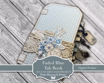 Faded Blue Tab Book, Printable Kit, Supplies and Tutorial, August 2026 Gold Project (Digital Download)