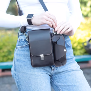 Leather Phone Crossbody Bag with Glasses Case Handmade Cell Phone Purse
