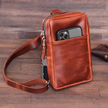 Minimalist Leather Crossbody Phone Bag: Unisex Sling Purse