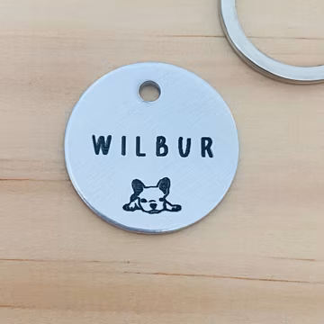 French bulldog ID Tag, Dog name Tag, silver ID tag, Pet Tag, Pet Name Tag, Dog Collar Tag, Cat Collar Tag, Metal Dog Tag, Brass Dog ID