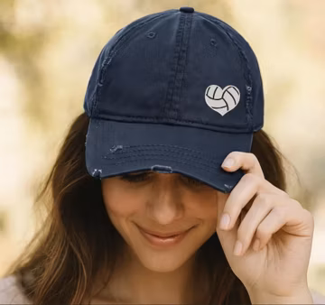 Volleyball Heart Hat: Distressed Cotton Sports Cap