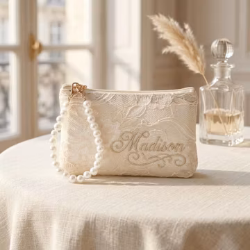 Custom Name Lace Makeup Bag, Embroidered Cosmetic Pouch, Bridesmaid Gift, Personalized Cosmetic Bags for Women, Makeup Back Personalized