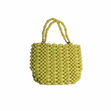 Vintage 1960s Mod Neon Yellow Beaded Handbag Made in Hong Kong Rare Acrylic Bead Purse Moffitt Sedgwick Tate Style 60s Statement Bag