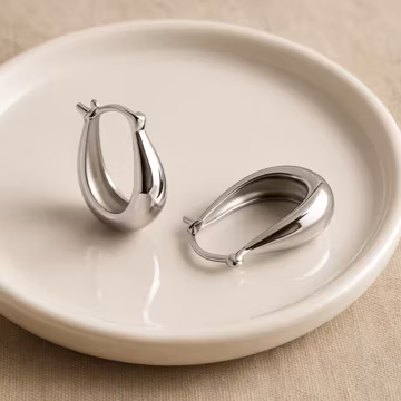 925 Silver Teardrop Earrings, Chunky Rounded Hoops, Vintage Inspired Thick Hoop Earrings for Everyday Wear