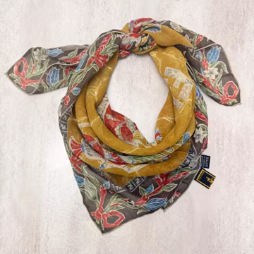 Authentic Vintage FENDI Silk Scarf 32 x 34 Inches Made in Italy | Floral Vase Print | FF Logo | Lightweight Sheer Silk
