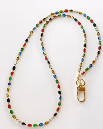 Colorful GlassLanyard, Beaded ID Badge Holder Necklace, Office Work Accessories
