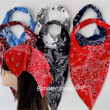 Bandana Knit Triangle Head Scarf, Elastic Back, Headband, Bandana Print, Bandana Pattern, Boho, Women Girls Headband, Hair Accessories