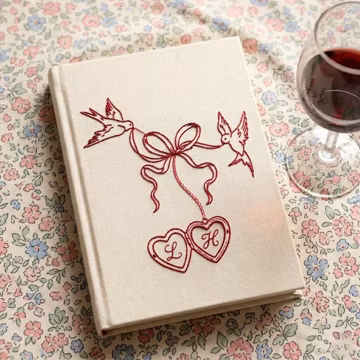 Personalized Love Birds Wedding Guest Book, Embroidered Linen Photo Album, Custom Initial Heart Keepsake, Memory Book, Anniversary Gift