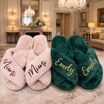 Custom Name Fluffy Slippers Personalized Slippers for Women Bridesmaid Gift Wedding Party Gift Cozy Slippers Gift for Her