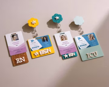 Personalized Acrylic Badge Buddy ID Holder, Custom Name Tag for Nurse RN, Many Colors, Cute Gift for Healthcare