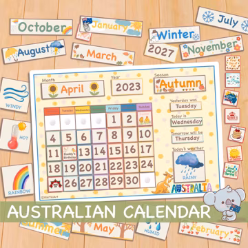 Australian Calendar Printable Perpetual Calendar for Kids Classroom Decor Homeschool Resources Preschool Toddler Daily Calendar 2023