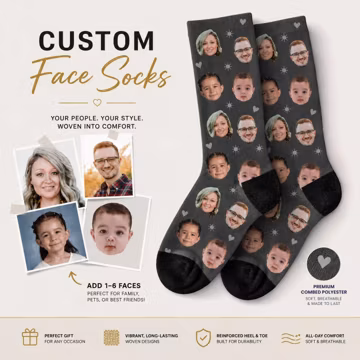 Custom Face Socks, Personalized Photo Socks | Funny Gift for Mom Dad, Fleece Novelty Socks, Christmas Gift, Pet Face Socks, Birthday Gift