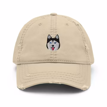Husky hat, embroidered unisex distressed hat, Siberian husky gifts, siberian husky mom dad hat.