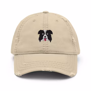 Border Collie hat, Embroidered Unisex Distressed hat, Border Collie Gifts, design 1.