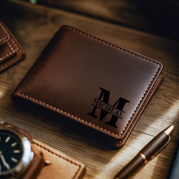 Personalized Leather Wallet Engraved RFID Men Wallet, Fathers Day Christmas Gift Wallet for Him Dad Husband Boyfriend Him Anniversary Wallet
