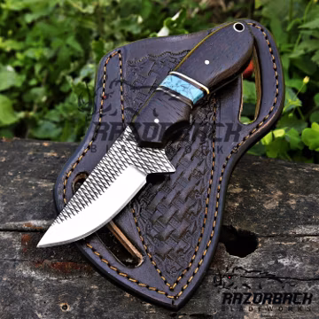 Handmade Rasp Cowboy Bull Cutter Knife: Rasp Steel Blade, Pancake Leather Sheath