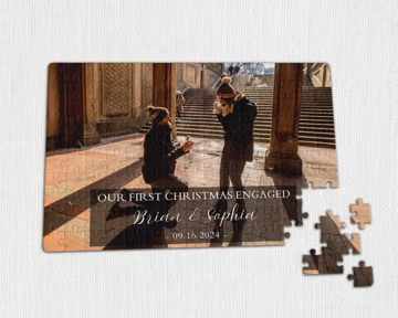 First Christmas Engaged Jigsaw Puzzle, Personalized Puzzle, Custom Puzzle From Photo, Newly Engaged Gift, Christmas Engagement Keepsake