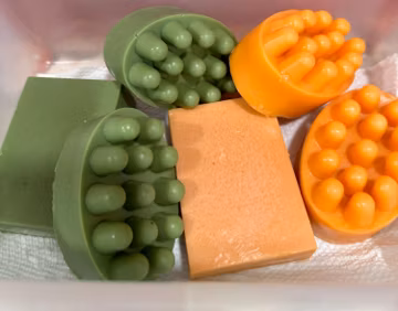 Organic Relaxing Massage Bars soap +fruit rings, Handmade & Nourishing