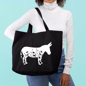 Floral Donkey Canvas Tote Bag: Cottagecore Farm Animal Gift
