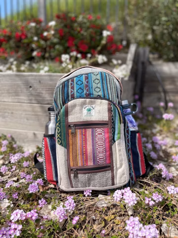 Himalayan Hemp Laptop Backpack: Fair Trade Boho Hiking Bag