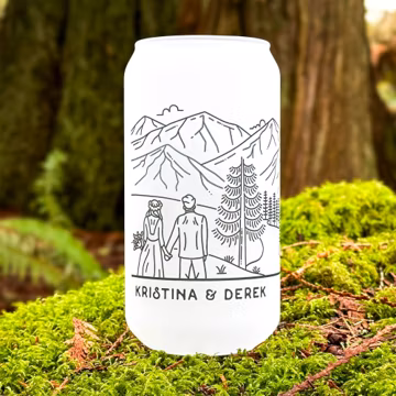 Personalized Wedding Couple Glass Tumbler, Bride & Groom Couples Gift, Outdoor Mountain Engagement Newlywed Anniversary Bridal Shower Gifts