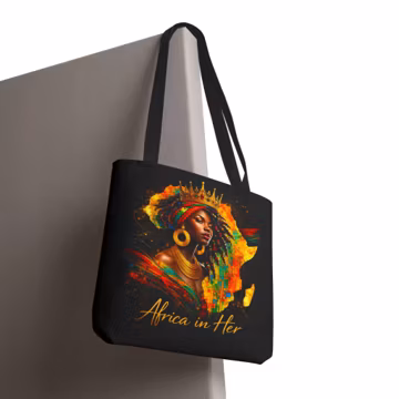 Africa Queen Tote Bag, Black Girl Tote Bag, Travel Bag, Fashionable Tote Bag, | African Queen Artwork, Black History Month Valentines Gift