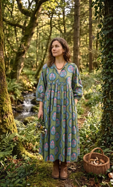 Handmade Floral Cotton Midi Dress - Bohemian Summer Dress