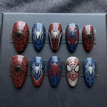 Spider Hero Inspired Press On Nails, Handmade Superhero Comic Red Blue Web Nail Set, Cosplay Reusable Fake Nails Gift for Fans