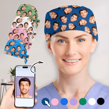 Custom Photo Scrub Cap, Personalized Surgical Hat, Tie Back