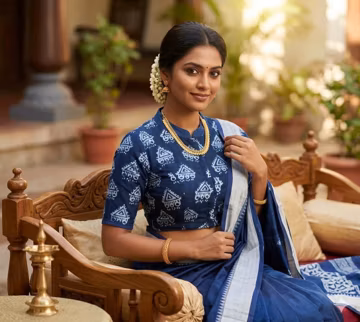 Indigo Color Cotton Designer Collar Readymade Saree Blouse, Indian Choli top USA,Princess cut
