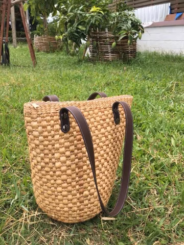 Handmade Seagrass Beach Bag with Leather Handles