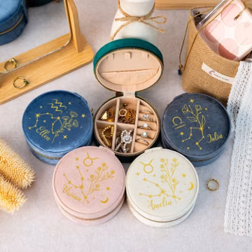 Personalized Constellation Jewelry Box,Zodiac Sign Velvet Jewelry Case,Horoscope Velvet Jewelry Box,Bridesmaid Gifts,Birthday Gifts for Her