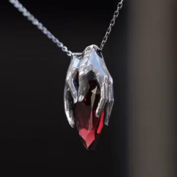 925K Silver Drop Garnet Necklace, 925K Silver Hands Design Necklace, 925K Silver Unique Ruby Necklace, 925K Sterling Silver Garnet Necklace